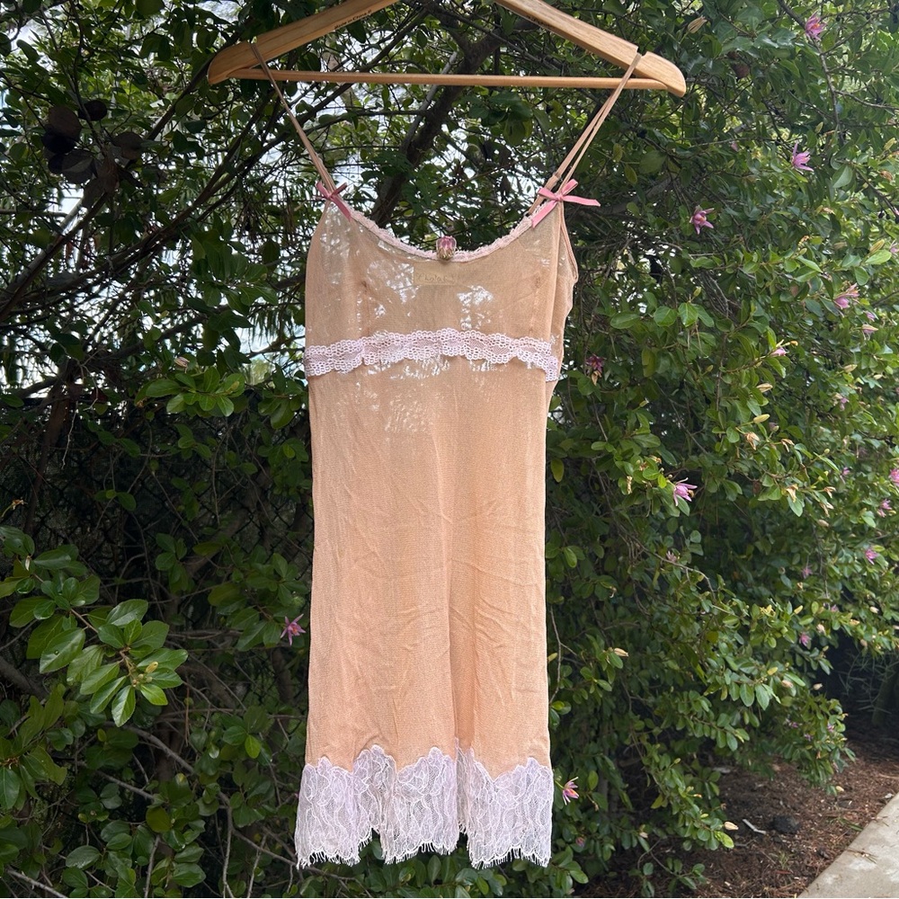 Sheer 90s Lace Trim Night Slip Lingerie Coquette - XS